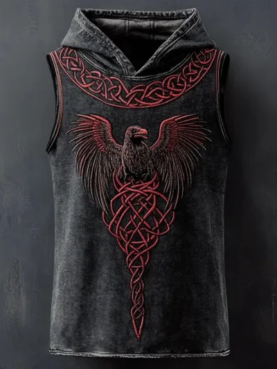 Men Fashion Casual 3D Digital Print Sleeveless Hoodie Loose Fit Polyester