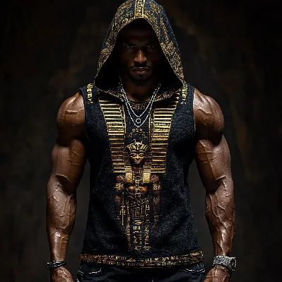 Men Fashion Casual 3D Digital Print Sleeveless Hoodie Loose Fit Polyester