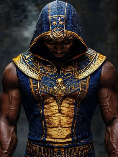 Men Fashion Casual 3D Digital Print Sleeveless Hoodie Loose Fit Polyester