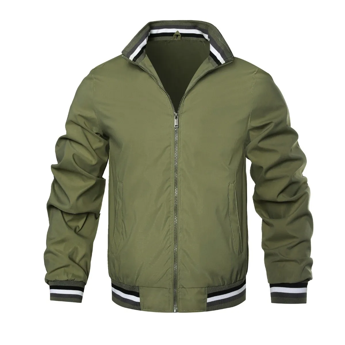 Men Casual Autumn Winter Stand Collar Zipper Long Sleeve Cardigan Coat