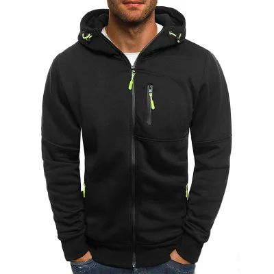 Men Fashion Casual Autumn Winter Solid Color Long Sleeve Zipper Hoodies Cardigan