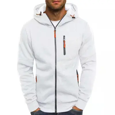 Men Fashion Casual Autumn Winter Solid Color Long Sleeve Zipper Hoodies Cardigan