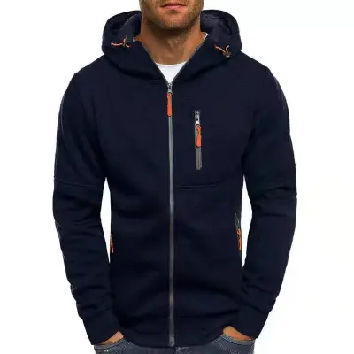 Men Fashion Casual Autumn Winter Solid Color Long Sleeve Zipper Hoodies Cardigan