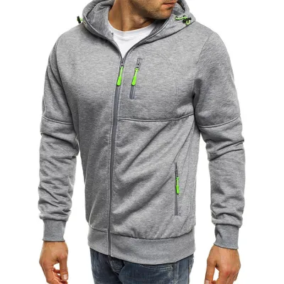 Men Fashion Casual Autumn Winter Solid Color Long Sleeve Zipper Hoodies Cardigan