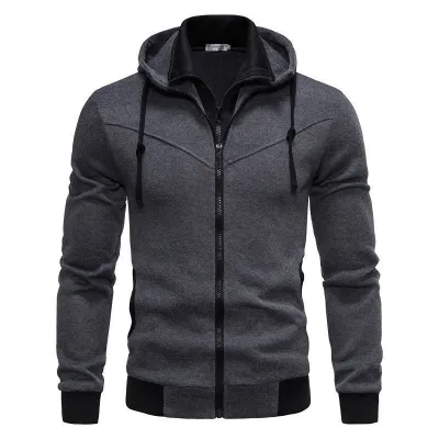 Men Fashion Casual Autumn Winter Contrast Color Long-Sleeve Zipper Hoodies