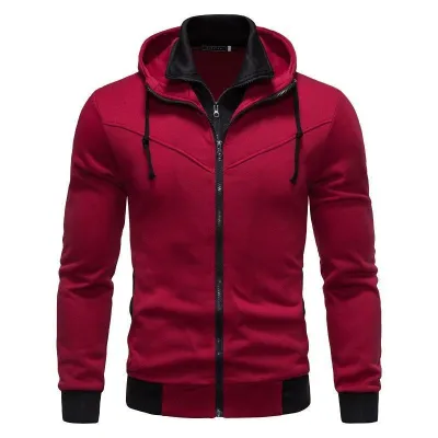 Men Fashion Casual Autumn Winter Contrast Color Long-Sleeve Zipper Hoodies
