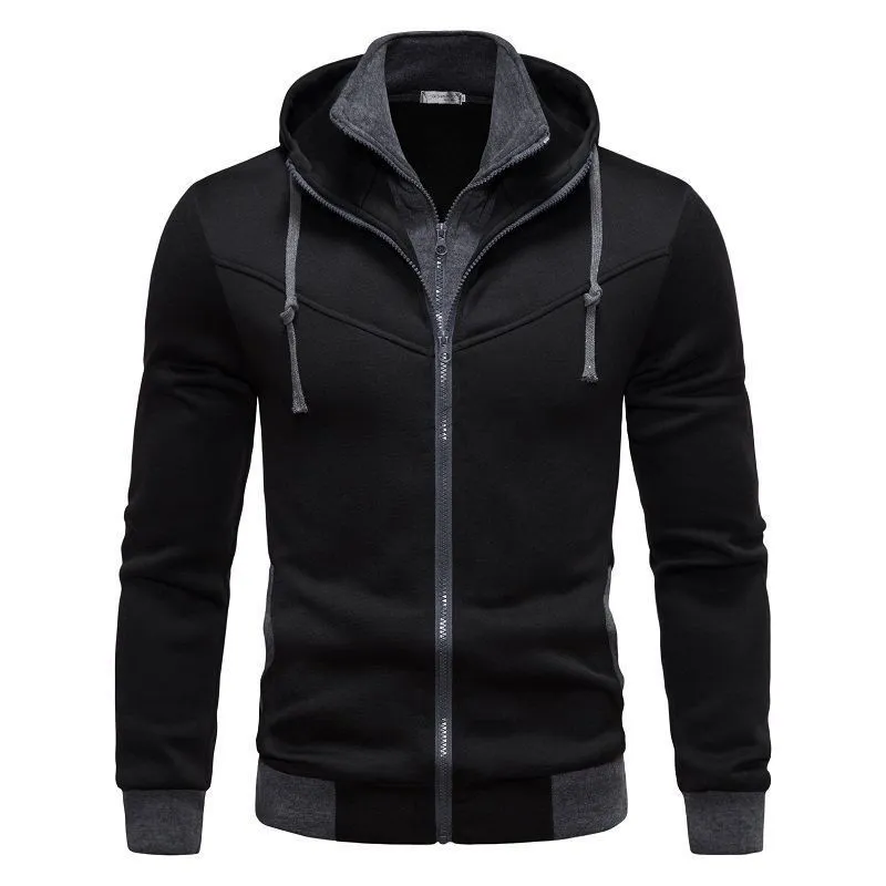 Men Fashion Casual Autumn Winter Contrast Color Long-Sleeve Zipper Hoodies