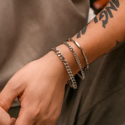 Men Fashion Titanium Steel Bamboo Chain Bracelet Three-Piece Set