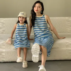 Mother And Daughter Family Matching Summer Stripe Cotton Dress