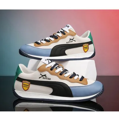 Men Fashion Color Block Mesh Breathable Lace-Up Sneakers
