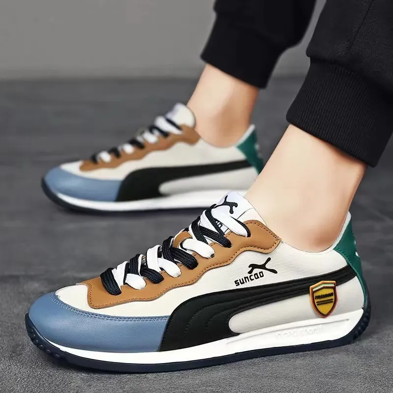 Men Fashion Color Block Mesh Breathable Lace-Up Sneakers