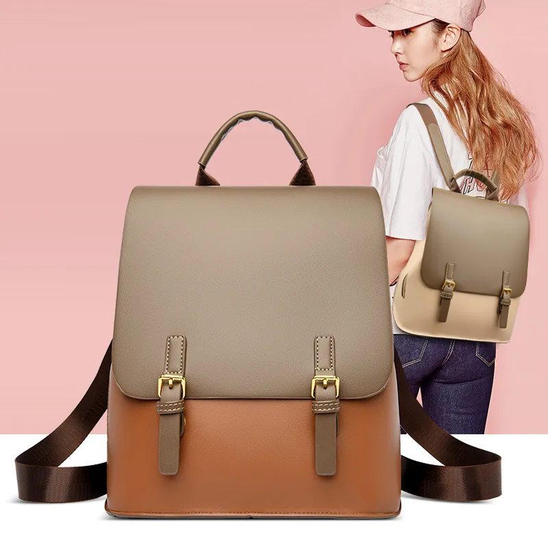 Women Street Trend Large Capacity Flap Buckle PU Backpack