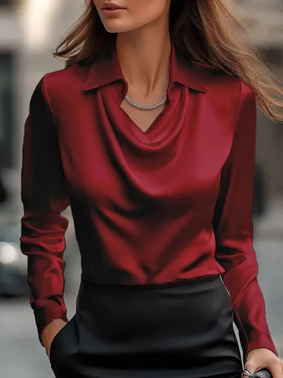 Women Elegant Swing Collar Long-Sleeve Blouse