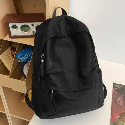 Men Women Retro PU Leather Schoolbag College Students Commuter Travel Backpack 14inch