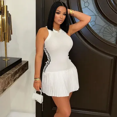 Vestido plisado sin mangas de moda para mujer