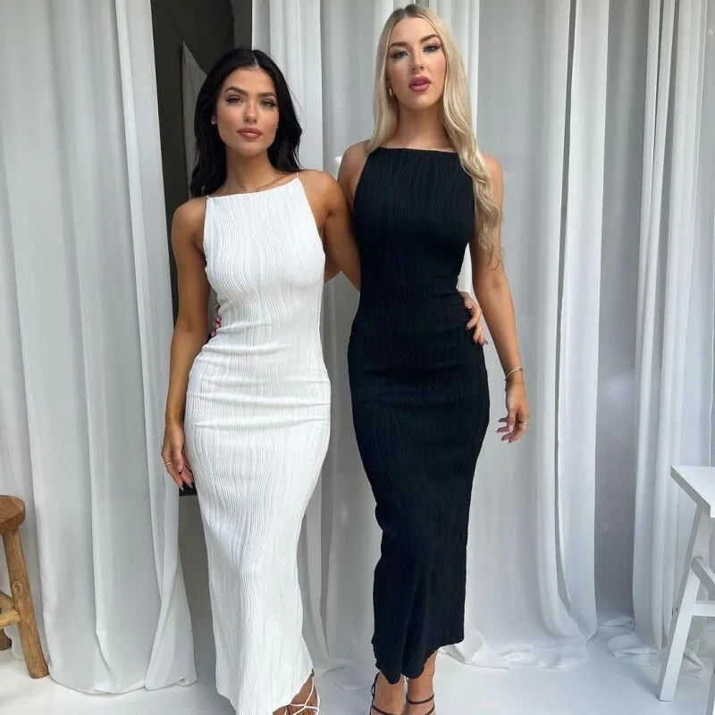 Women Solid Color Sleeveless Bodycon Maxi Dress