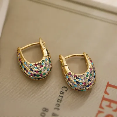 Women Fashion Rhinestone Water Drop U-Shaped Earrings