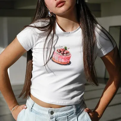 Y2K Women Fashion Printed Short-Sleeved Cropped T-Shirt