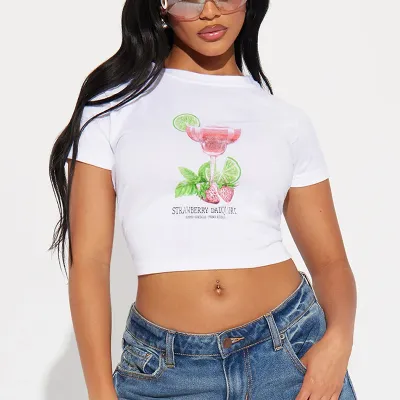 Y2K Women Fashion Printed Short-Sleeved Cropped T-Shirt