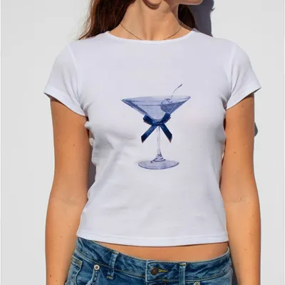 Y2K Women Fashion Printed Short-Sleeved Cropped T-Shirt