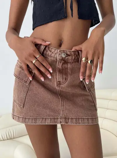 Street Women Fashion Solid Color Low Waist Denim Skirt