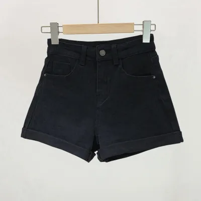 Women Minimalist Denim Shorts Wide Leg High Waist