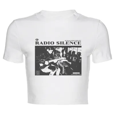 Women's Polyester Wave Collar Short Sleeve Letter Printed T-Shirt - Fresh Sweet Style