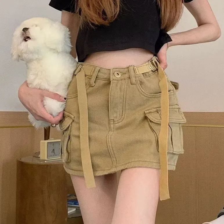 Street Women Fashion Solid Color Denim A-Line Skirt