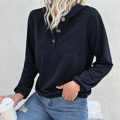 Women Casual Solid Color Long Sleeve Hoodies Autumn Winter Polyester Blend
