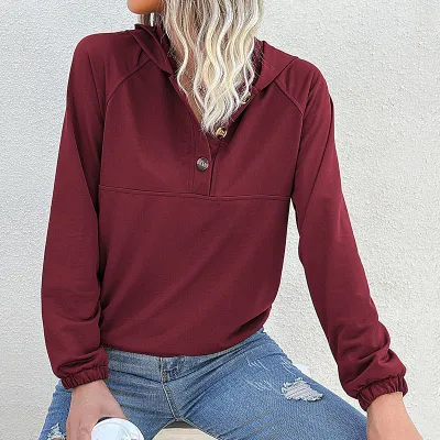 Women Casual Solid Color Long Sleeve Hoodies Autumn Winter Polyester Blend