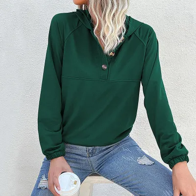 Women Casual Solid Color Long Sleeve Hoodies Autumn Winter Polyester Blend