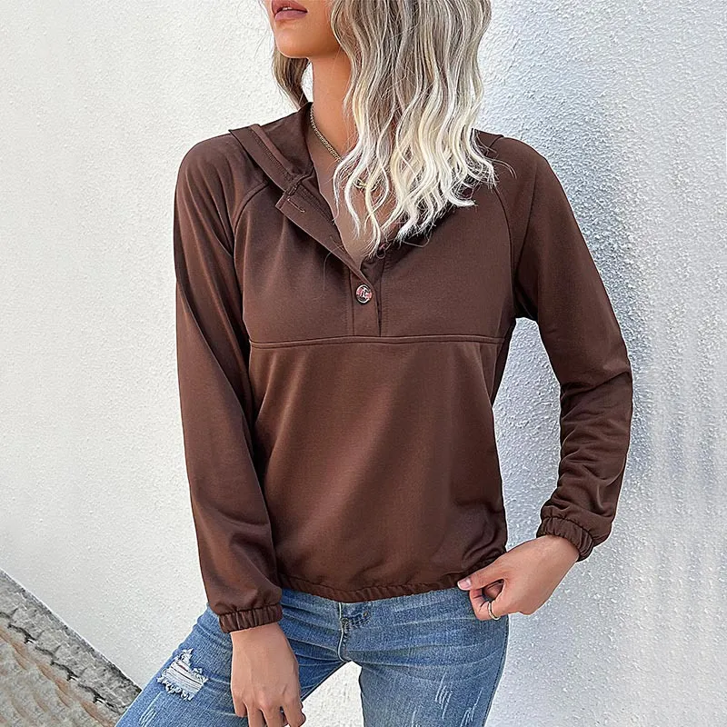 Women Casual Solid Color Long Sleeve Hoodies Autumn Winter Polyester Blend