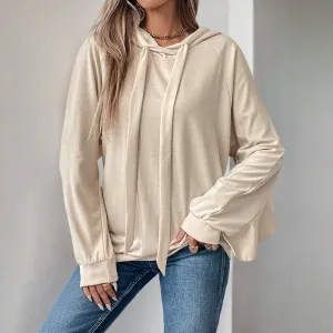 Women Casual Autumn Winter Solid Color Long-Sleeve Hooded Sweatshirt