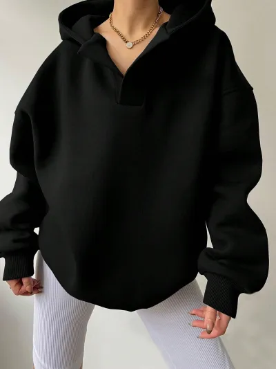 Women Casual Solid Color Long Sleeve Loose Hoodies with Bat Sleeve for Autumn Winter