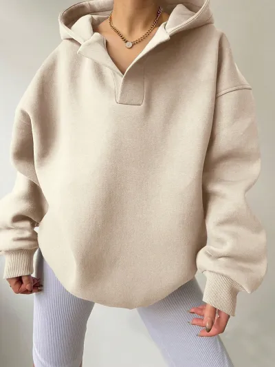 Women Casual Solid Color Long Sleeve Loose Hoodies with Bat Sleeve for Autumn Winter