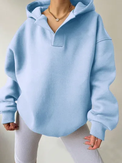 Women Casual Solid Color Long Sleeve Loose Hoodies with Bat Sleeve for Autumn Winter