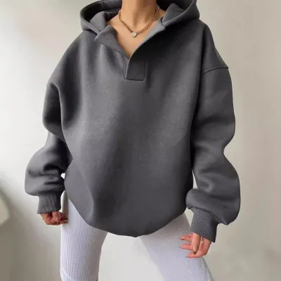 Women Casual Solid Color Long Sleeve Loose Hoodies with Bat Sleeve for Autumn Winter