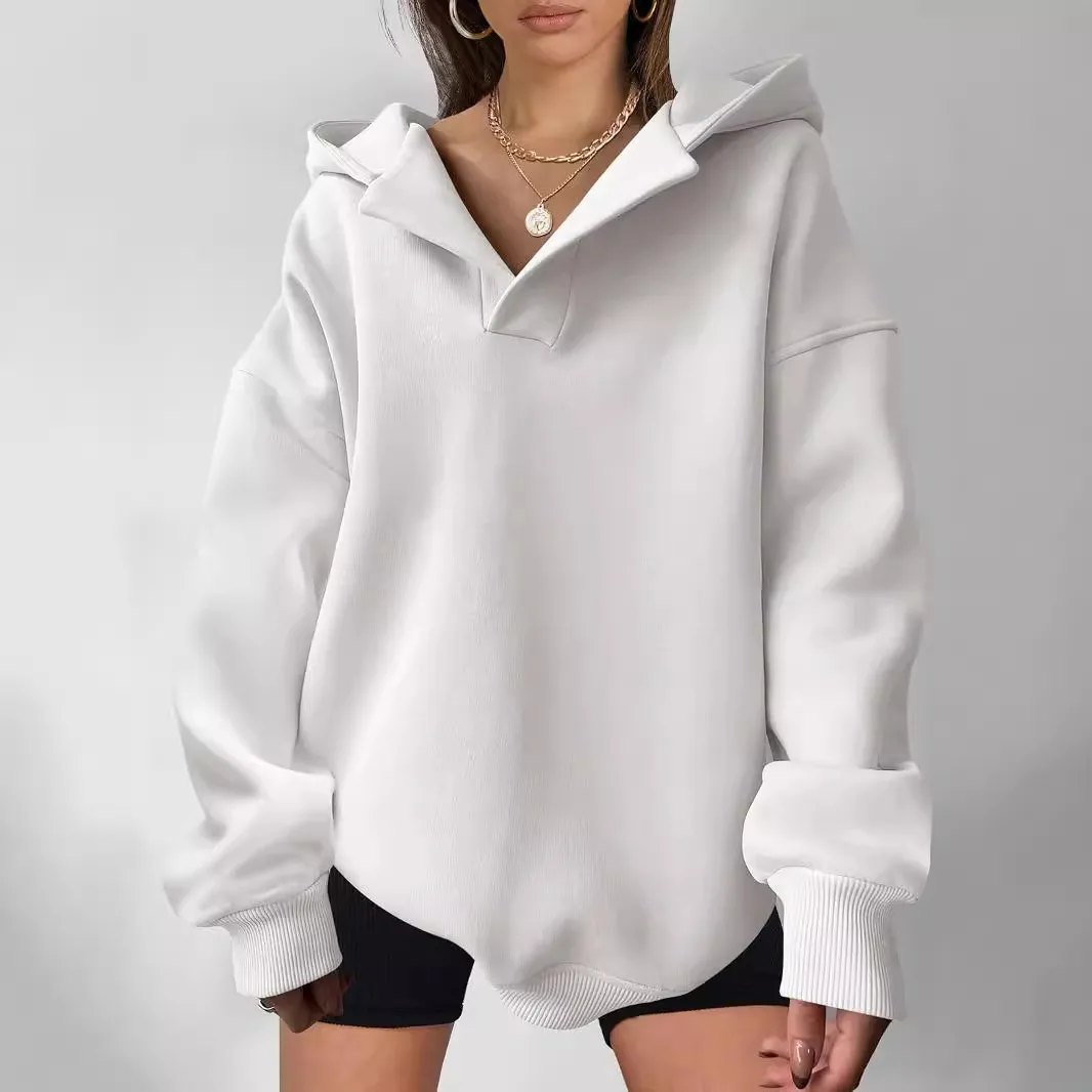 Women Casual Solid Color Long Sleeve Loose Hoodies with Bat Sleeve for Autumn Winter