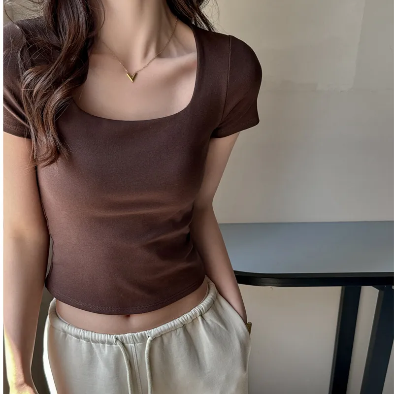 Women's Square Collar Cotton Short-Sleeved T-Shirt - Japanese Korean Leisure Style