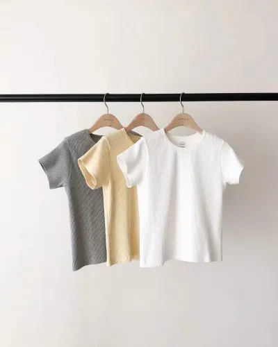 Women Solid Color Polyester Short Sleeve Crewneck T-Shirt Japanese Korean Leisure