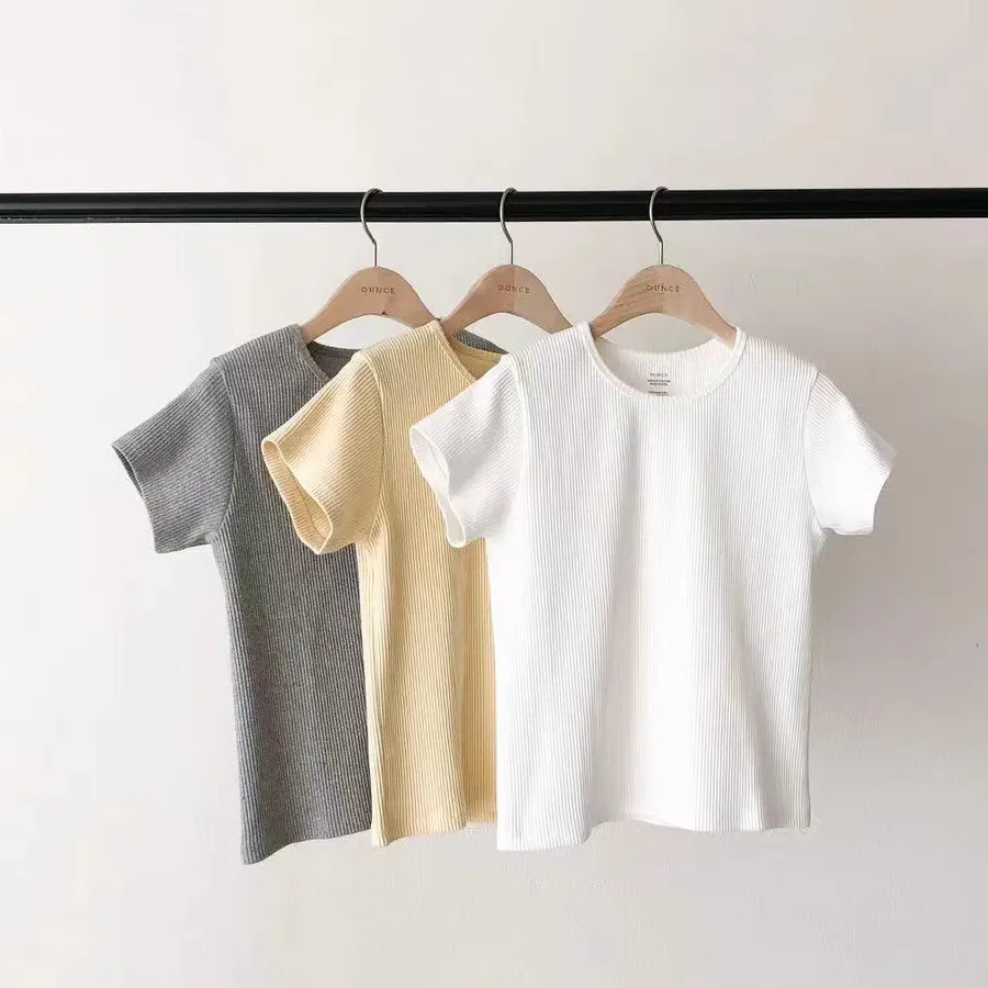 Women Solid Color Polyester Short Sleeve Crewneck T-Shirt Japanese Korean Leisure