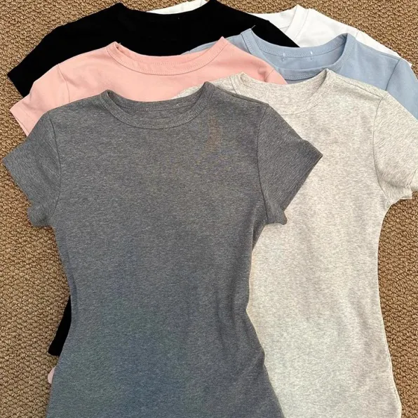 Women Slim Fit Cotton Crewneck Short Sleeve T-Shirt