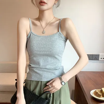 Women Slim Fit Sling Tank Top Solid Color