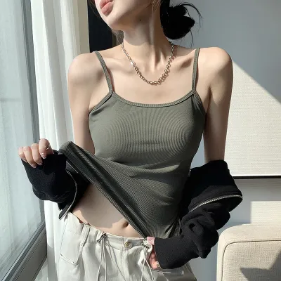Women Slim Fit Sling Tank Top Solid Color