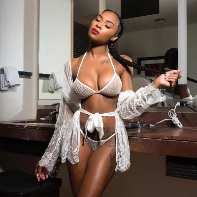 Women Fashion Solid Color Stripe Perspective Sexy Lingerie Set