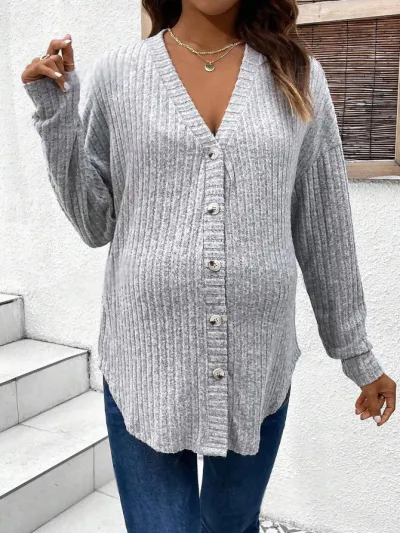 Maternity Solid Color Long-Sleeve Cardigan Coat