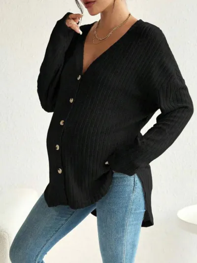 Maternity Solid Color Long-Sleeve Cardigan Coat