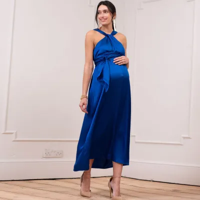 Pregnant Women Fashion Solid Color Halter-Neck Sleeveless Loose Dress