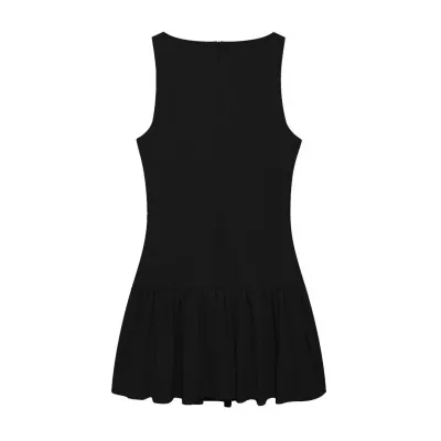 Women Fashion Casual Solid Color Sleeveless Pleated Dress