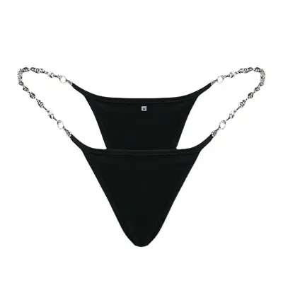 Women Fashion Sexy Solid Color Lace Chain Thong